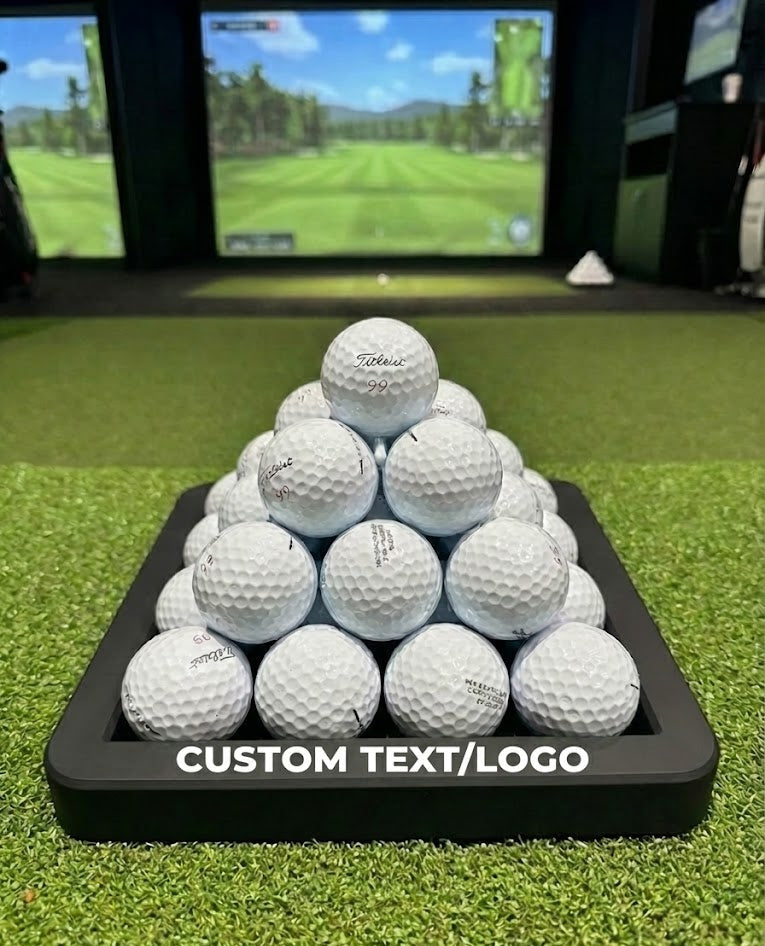 Pyramid Golf Ball Tray – Holds 30 or 55 Balls | Customizable Golf Simulator Accessory