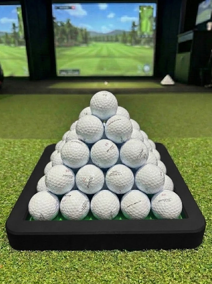 Pyramid Golf Ball Tray – Holds 30 or 55 Balls | Customizable Golf Simulator Accessory