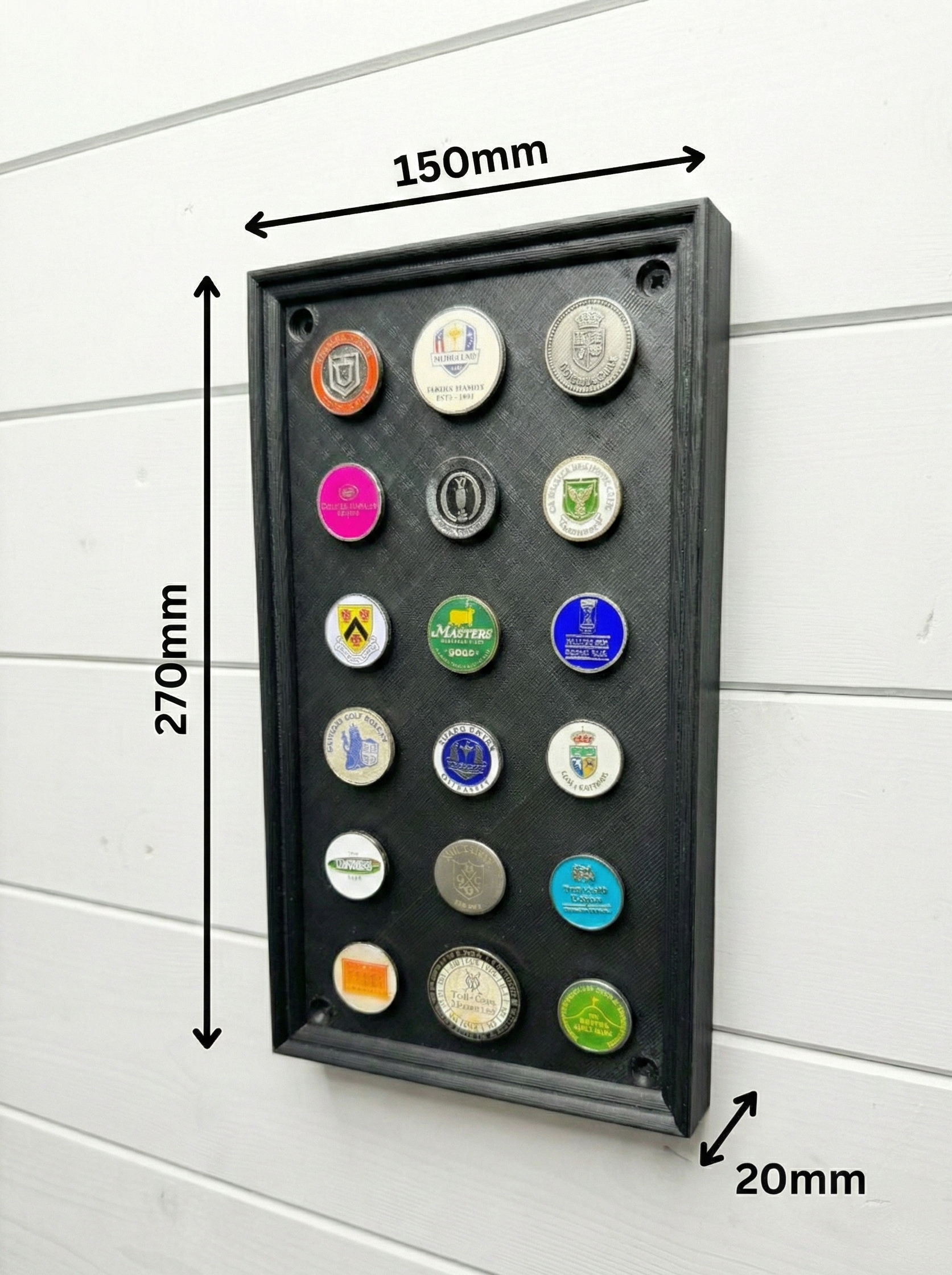 Wall-Mounted Golf Ball Marker Display – Holds up to 49 Markers | Golf Memorabilia Organizer