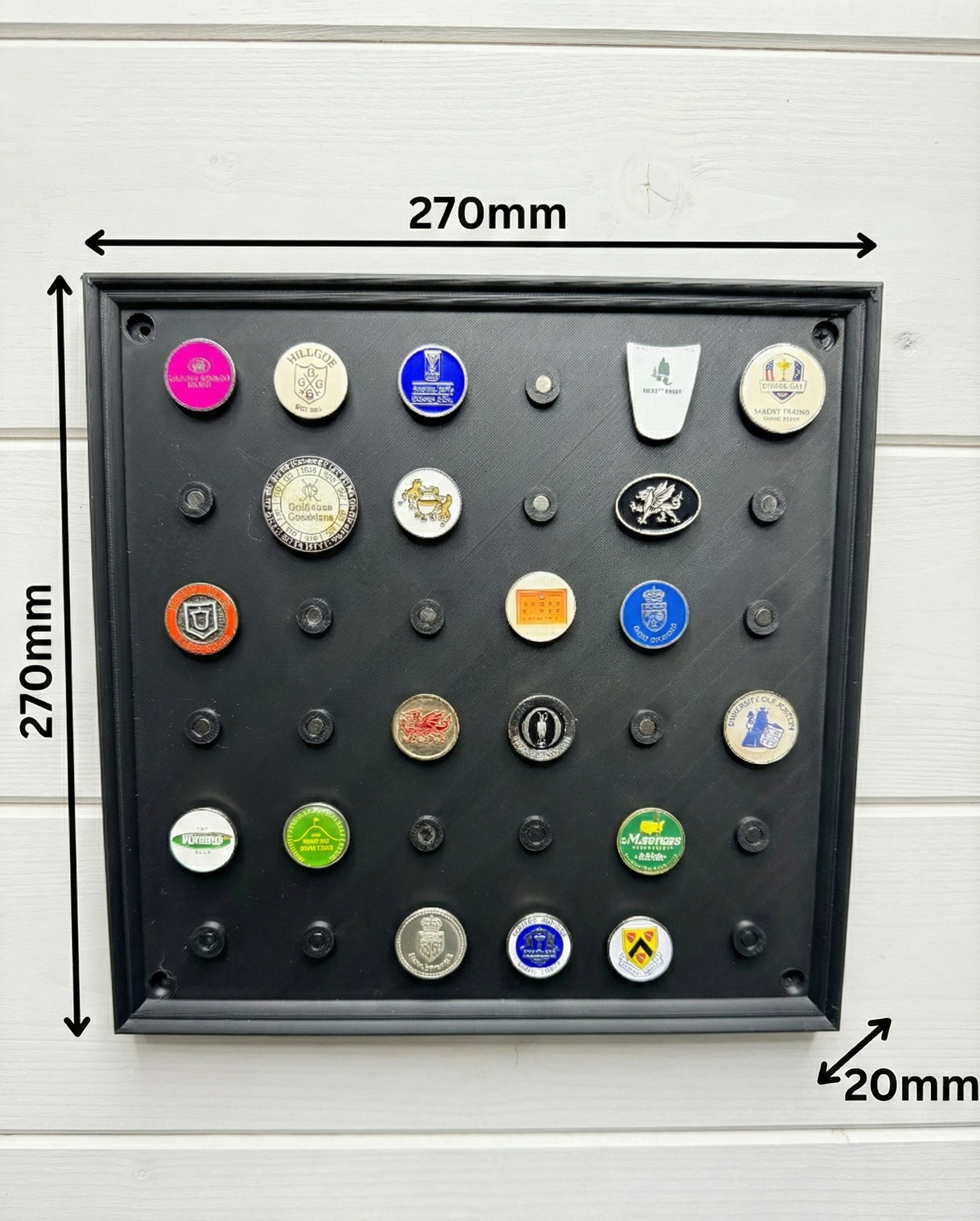 Wall-Mounted Golf Ball Marker Display – Holds up to 49 Markers | Golf Memorabilia Organizer