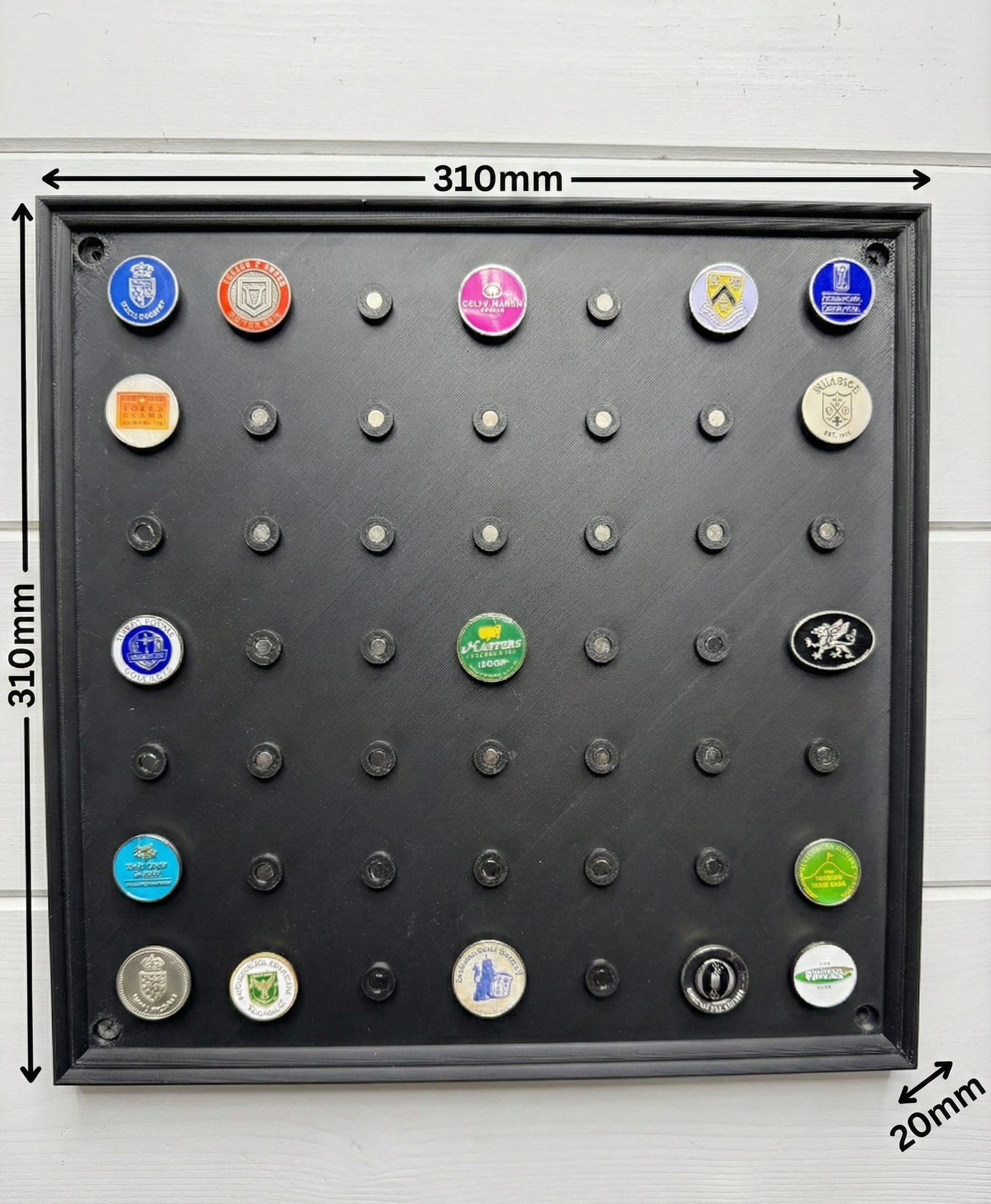Wall-Mounted Golf Ball Marker Display – Holds up to 49 Markers | Golf Memorabilia Organizer