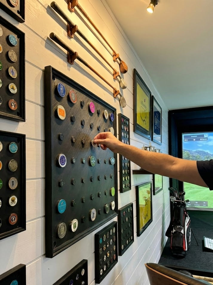 Wall-Mounted Golf Ball Marker Display – Holds up to 49 Markers | Golf Memorabilia Organizer