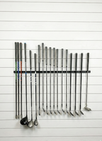 Floating Golf Club Wall Rack – Holds 14, 20, or 28 Clubs | Space-Saving Golf Storage for Simulators & Cabins