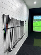 Floating Golf Club Wall Rack – Holds 14, 20, or 28 Clubs | Space-Saving Golf Storage for Simulators & Cabins