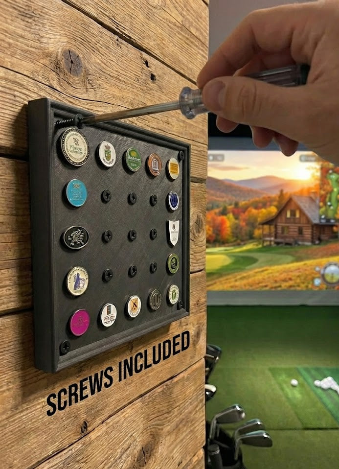 Wall-Mounted Golf Ball Marker Display – Holds up to 49 Markers | Golf Memorabilia Organizer