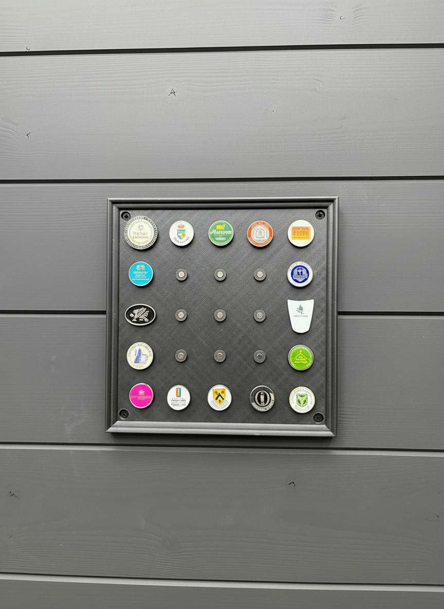 Wall-Mounted Golf Ball Marker Display – Holds 25 Markers | Golf Memorabilia Organizer