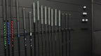 Floating Golf Club Wall Rack – Holds 14, 20, or 28 Clubs | Space-Saving Golf Storage for Simulators & Cabins