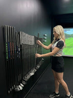 Floating Golf Club Wall Rack – Holds 14, 20, or 28 Clubs | Space-Saving Golf Storage for Simulators & Cabins